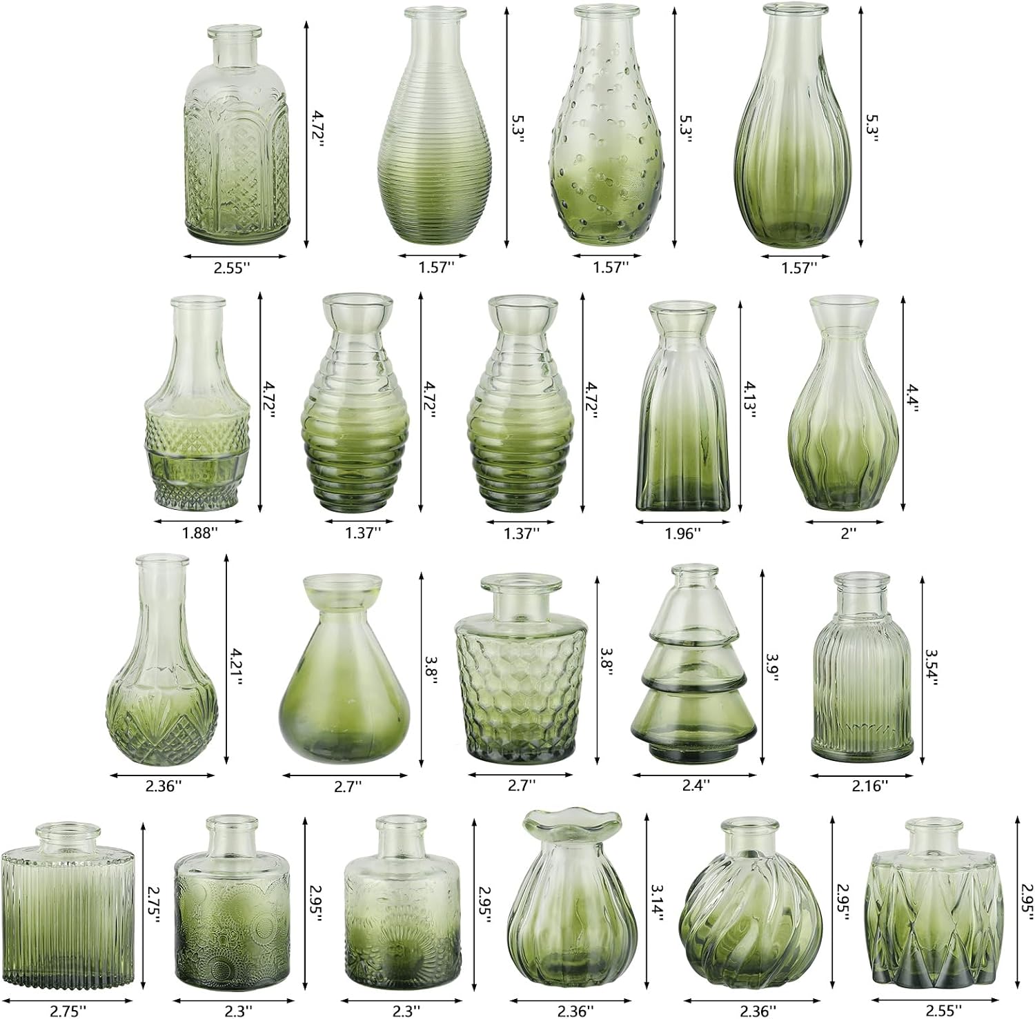 RUCKAE Glass Bud Vases Mini Flower Vase Small Vintage Vases for Centerpiece Table Wedding Decorations Home Decor Party(Gradient Green 32pack)