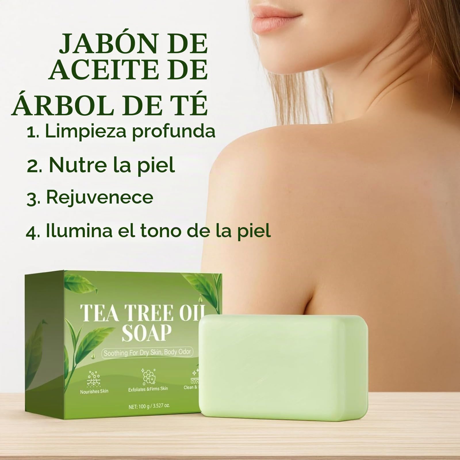 Aqvera Jabon Antifungico,100g Pastilla Jabon Natural-Aplicable Al Cuerpo-Jabon Cara - Jabones Artesanales - Tea Tree Soap