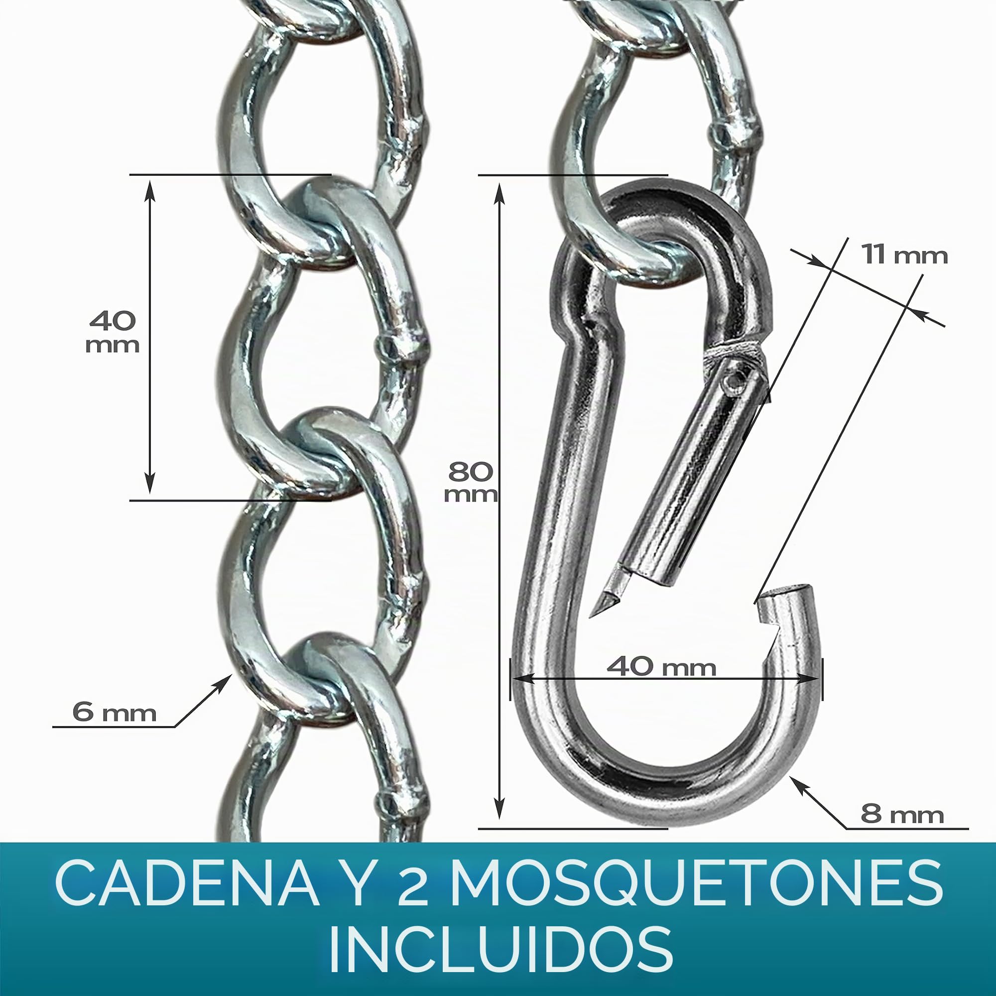 KLIFFHÄNGER Cadena con Dos mosquetones, Accesorio Variable para Colgar Silla (Cadena 50 cm)