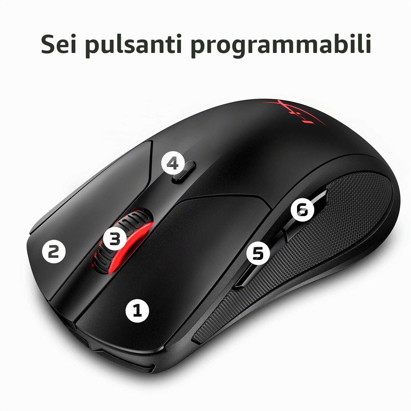 HyperX Pulsefire Dart, Mouse Gaming Senza Filo, Connettività a 2,4 GHz, Illuminazione RGB, 2 Tasti Programmabili, Fino a 16000 DPI, Resistenza fino a 50 Milioni di Clic, Batteria fino a 50 Ore, Nero