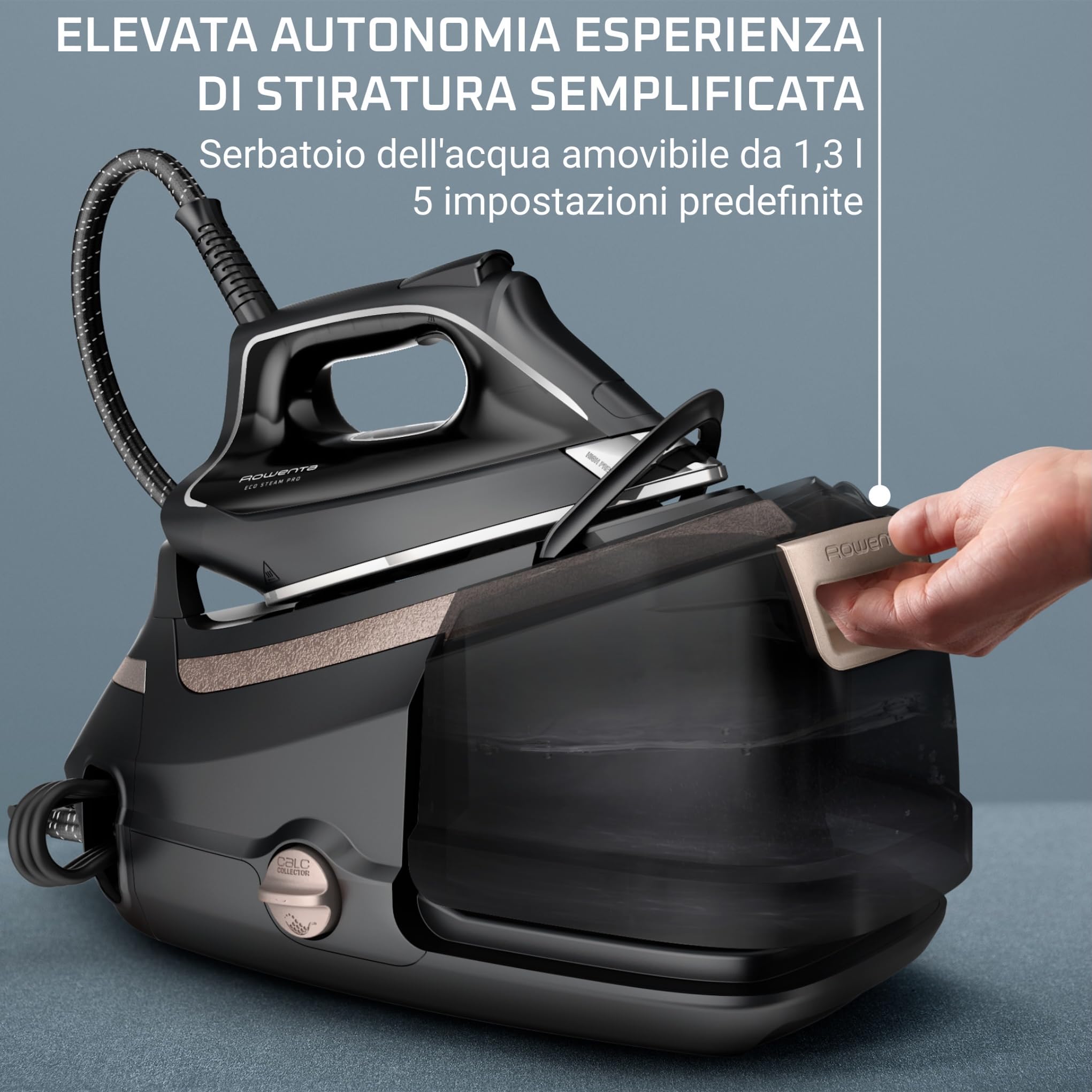 Rowenta Eco Steam Pro Ferro da Stiro a Vapore con Caldaia, Pressione Fino a 8 Bar, 2800W, 1.3 Litri, Colpo Vapore 580 g/min, Ferro da Stiro Modalità Eco, Sistema Anti-Calcare, DG9640