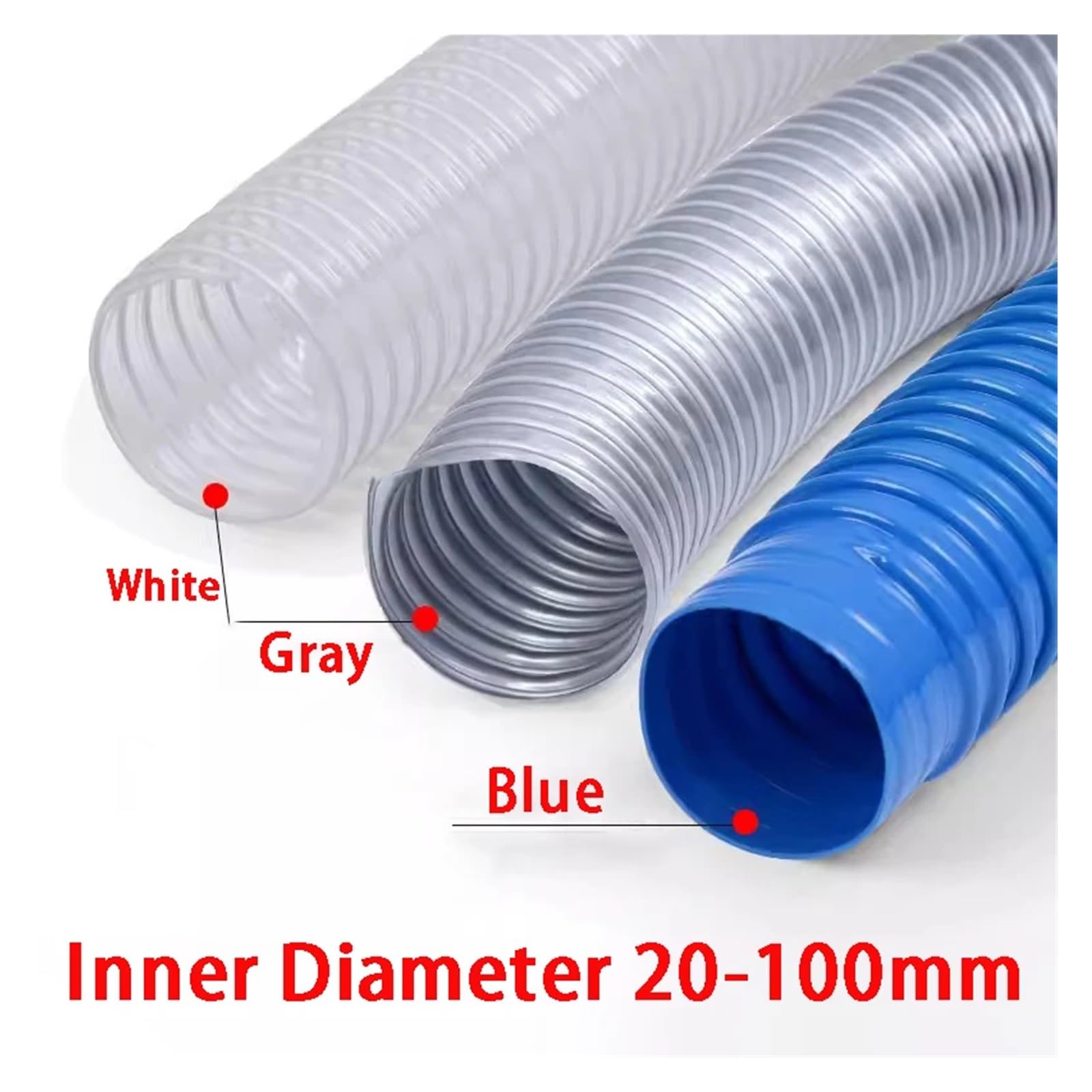 Tubo In PVC Trasparente For Aspirazione Polvere, Tubo Flessibile Di Scarico Fumi Sottovuoto, Tubo Dell'aria Blu E Grigio, Diametro Interno 25-100 Mm * 1000 Mm, 1 Metro(1pcs,3 Meter,Inner 30mm)