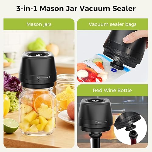 Miniatura 2 de Sellador al vacío eléctrico mejorado para tarros de masón, kit de sellado al vacío automático 3 en 1 para enlatar con tapas Mason de boca ancha y