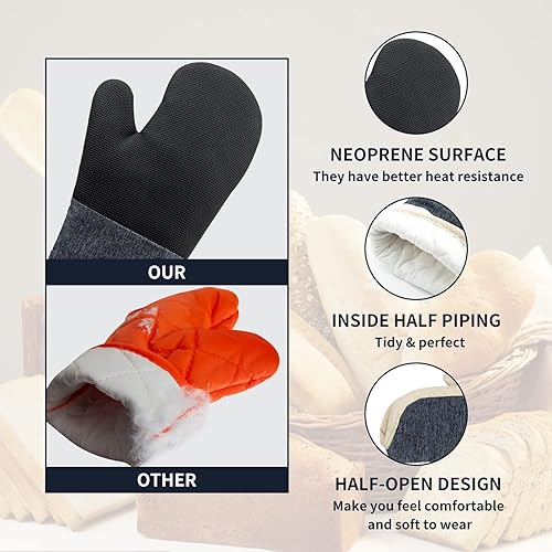 Miniatura 3 de Juego de guantes de horno y soportes para ollas, 4 piezas de guantes de horno de cocina resistentes al calor de 400 F para cocina, guantes de horno