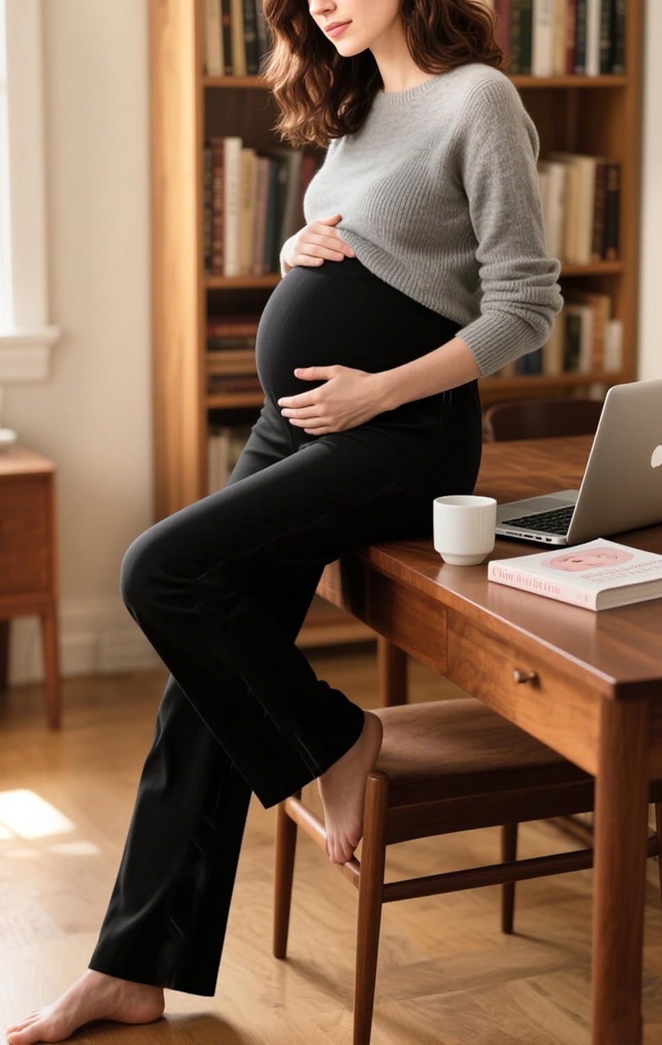 Sunzel Maternity Wide Leg Pants Over Belly Flowy Pregnancy Lounge Pants with Optional Pockets, Stretchy & Supportive - Image 2