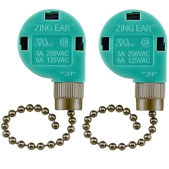 2Pack Ceiling Fan Pull Chain Switch, Universal Zipper Cord 3 Speed Control 4 Wire ZE 268S6 Replacement Accessories Compatible with Hunter Harbor Breeze Fans