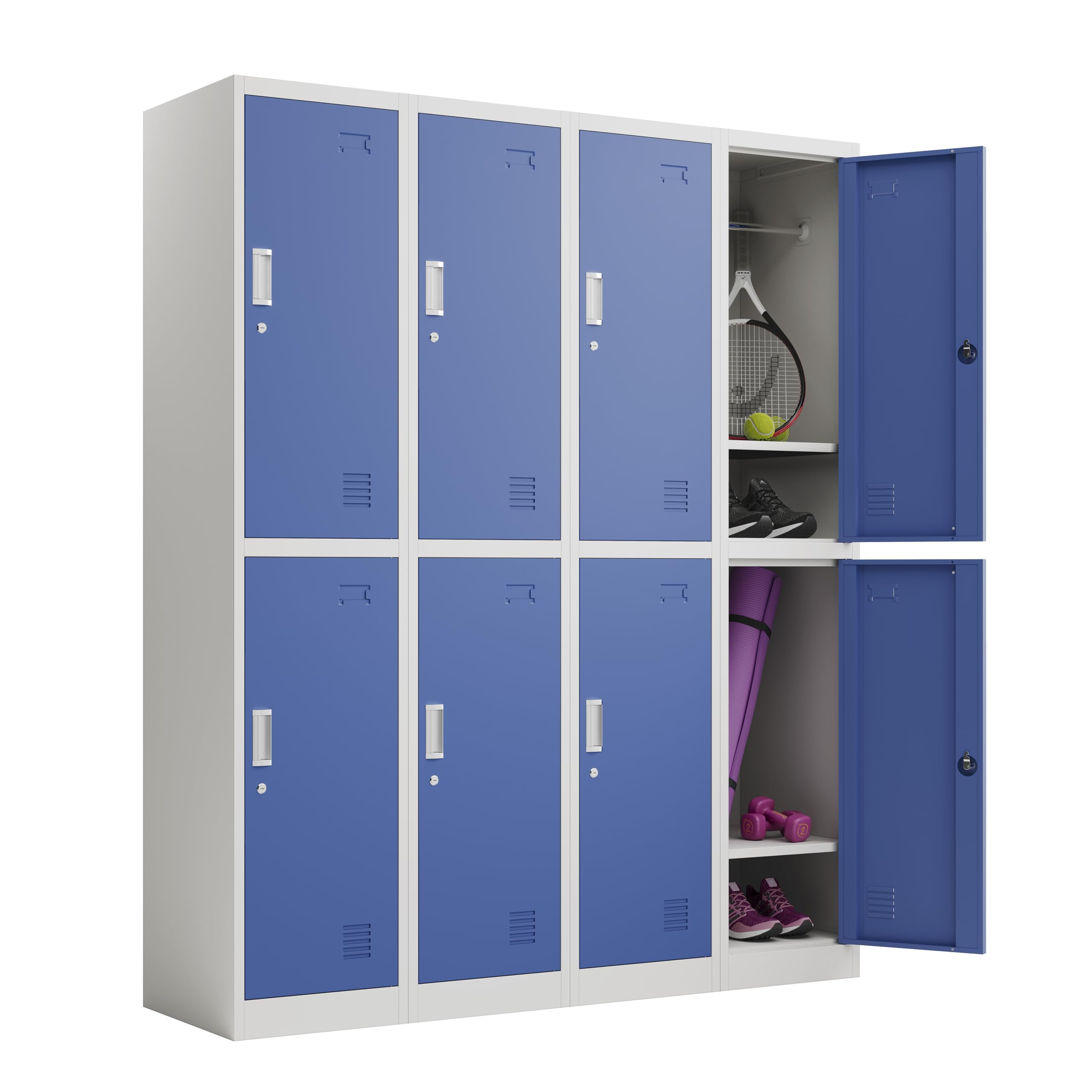 4 x 2 Door Metal Storage Lockers, Blue Free Next Working Day Delivery