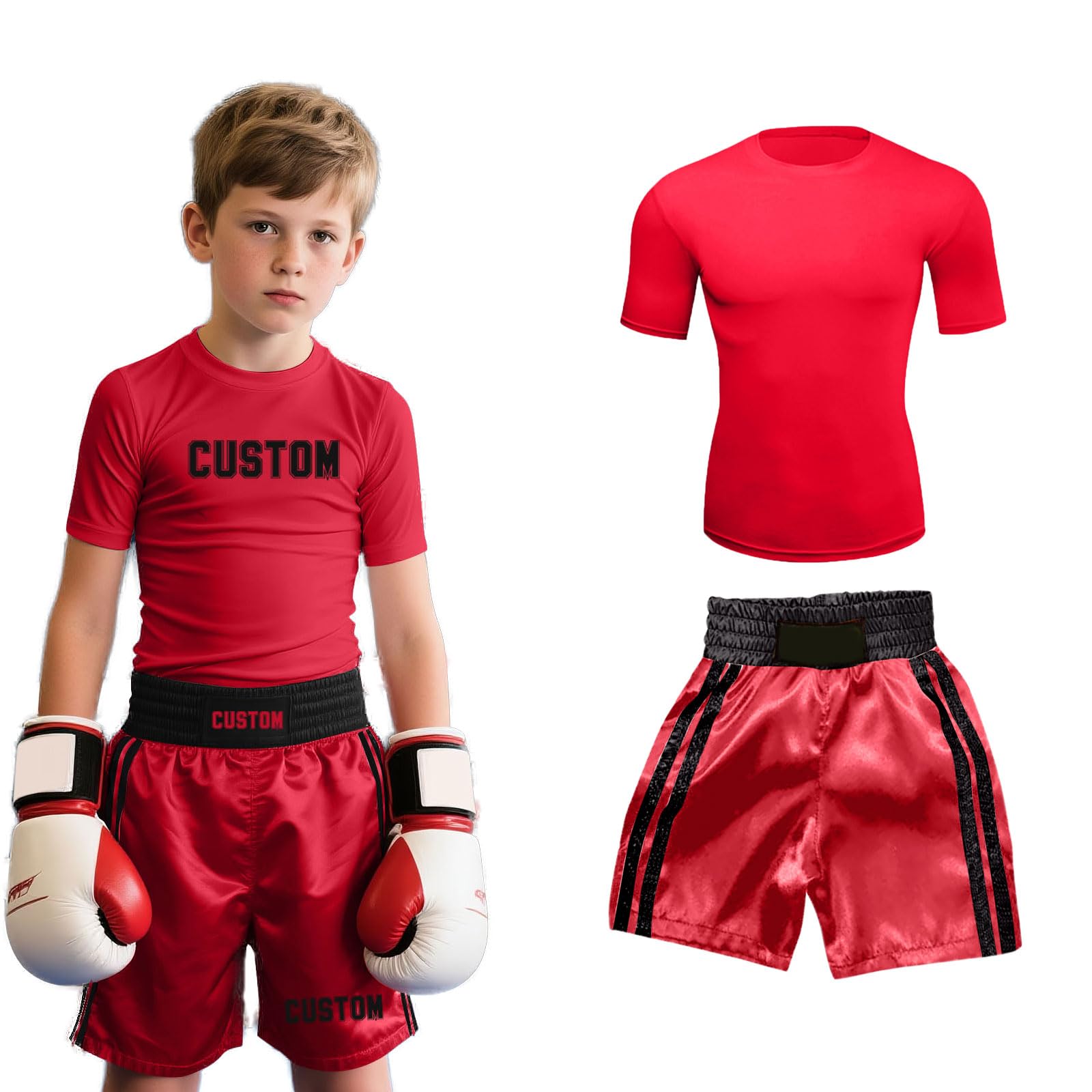 Personalised Boxing Set with Custom Name Pattern - Short Sleeve Top & Shorts for Men Women Kids Suitable for Muay Thai, MMA Training Gear Gift for Boxing Lover,Halloween Costume