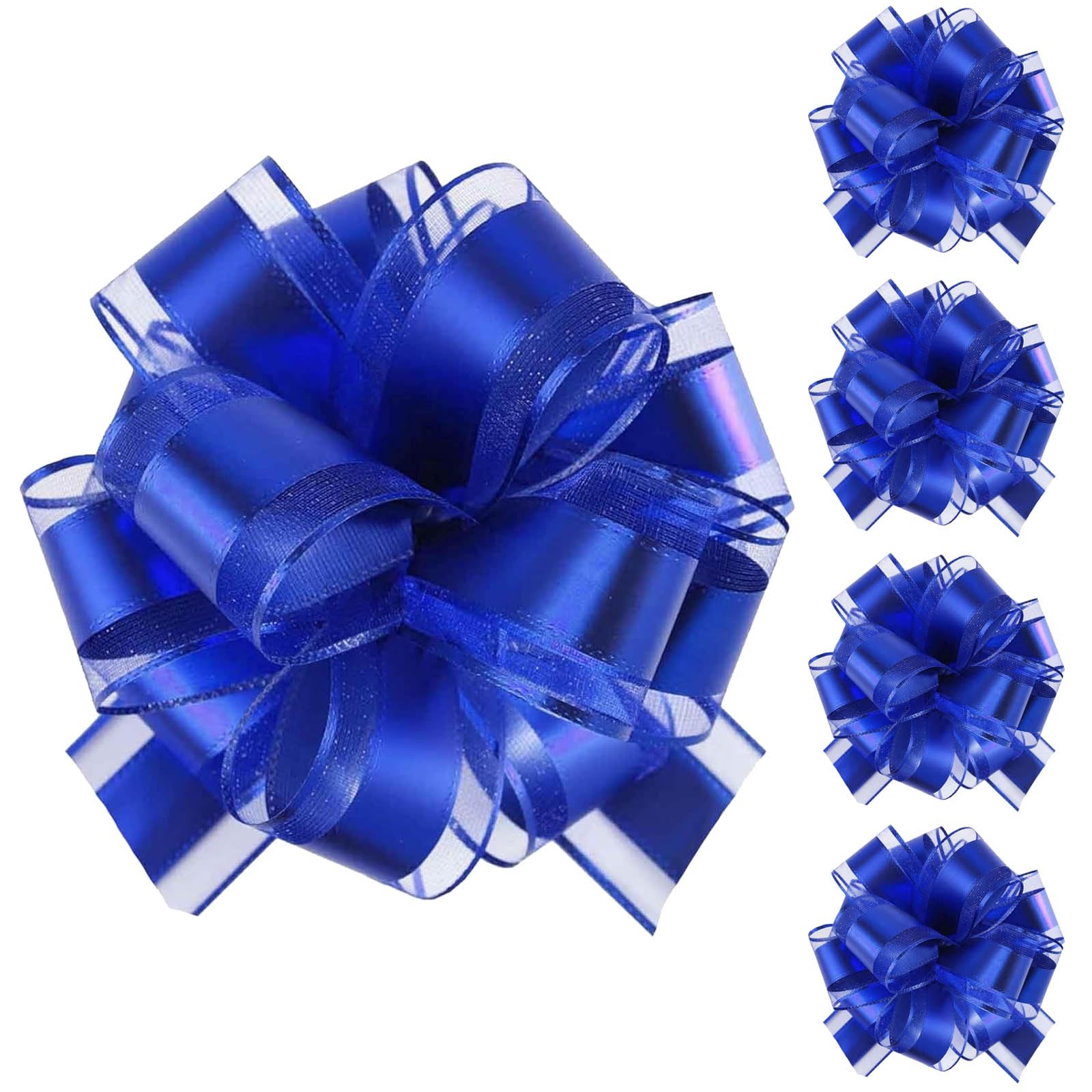 Tim&Lin 5 PCS Pull Bows 7 inches (17.7 cm) Large Gift Bows Blue Gift Wrap Bows Party Gift Ribbon Bows for Gift Baskets Wrapping Boxes or Flower Decorations