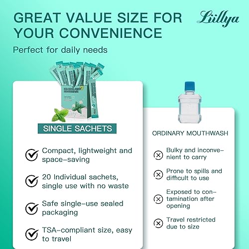 Miniatura 8 de Mini enjuague bucal tamaño de viaje, enjuague bucal individual sin alcohol sobre la marcha, paquetes de enjuague bucal de un solo uso portátil para
