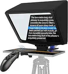 GEIMRSY Teleprompter portátil de alumínio de 9,3 polegadas suporta filmagem em celular/câmera com vidro dividido 70/30, vem com controle remoto exclusivo e aplicativos compatíveis com iOS e Android