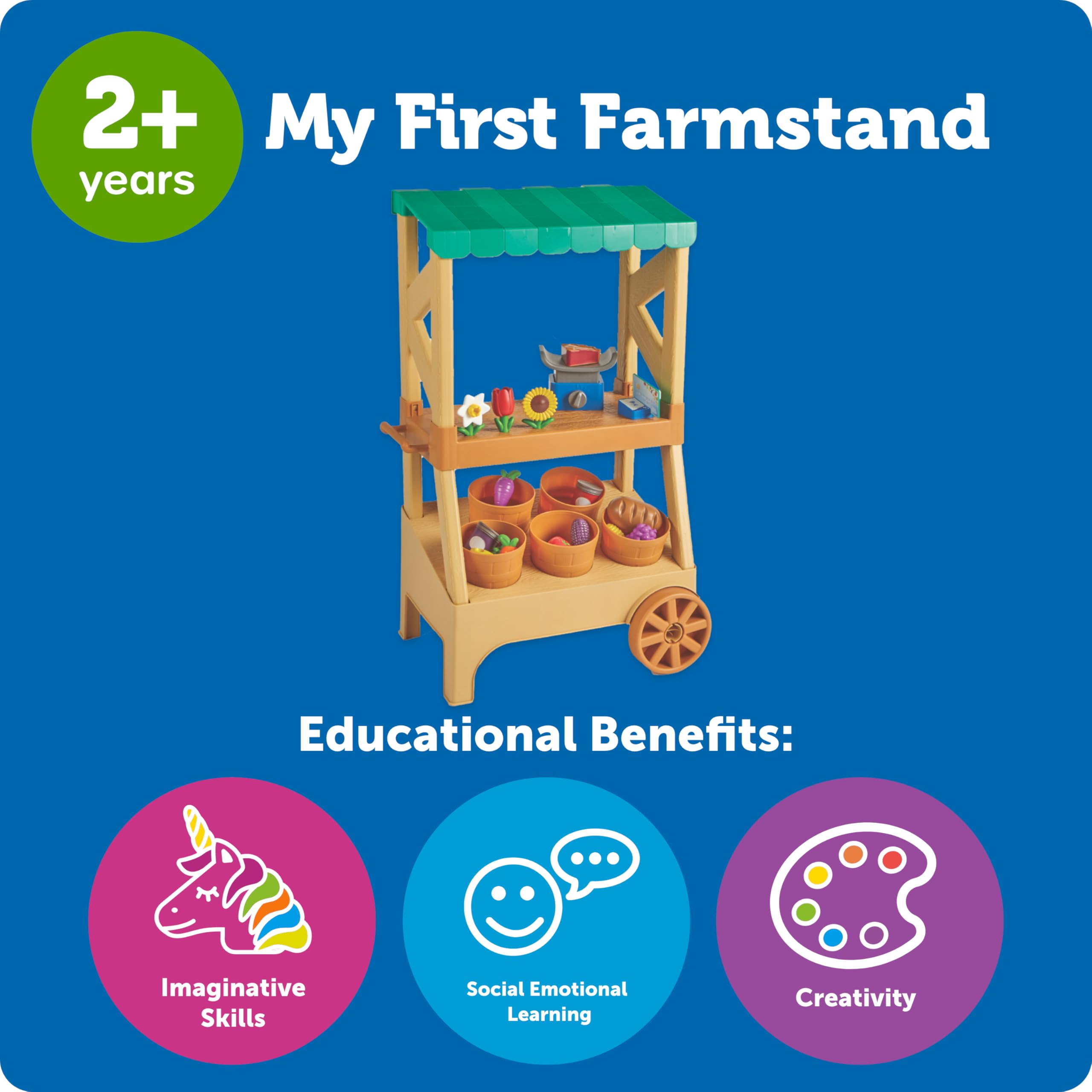 Learning Resources Mein erster Farmstand Rollenspiel‑Marktstand aus Holz, 27 Teile Obst & Gemüse – Bauernhofspiel ab 2 Jahren