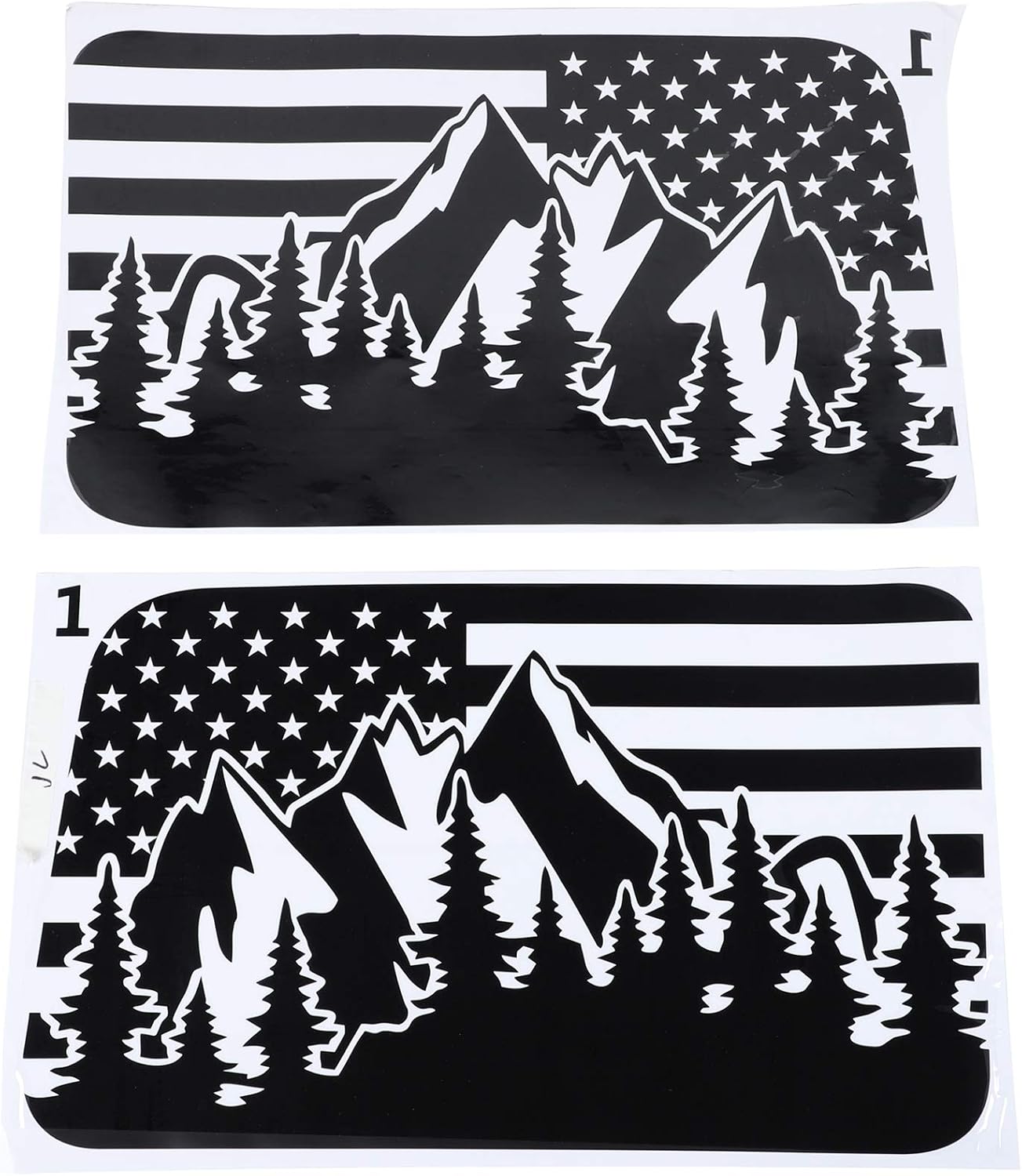 JeCar American Flag Outdoor Mountain Scene Window Decals Precut Vinyl Hardtop Window Stickers for 2018-2021 Jeep Wrangler JLU (4 Door)