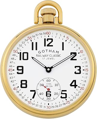 Gotham Mens Gold-Plated Stainless Steel Mechanical Pocket Watch