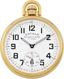 Men's Gold-Plated Stainless Steel Mechanical Hand Wind Railroad Style Pocket Watch # GWC14108G