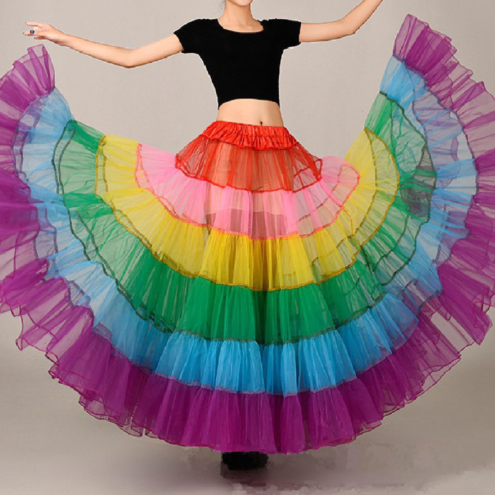 Robe de mariée longue crinoline pour femme - Ligne A - Jupon rockabilly baroque - Jupon crinoline - 5 anneaux avec volants - Costume de carnaval brillant - Vêtements festifs - Robe baroque crinoline