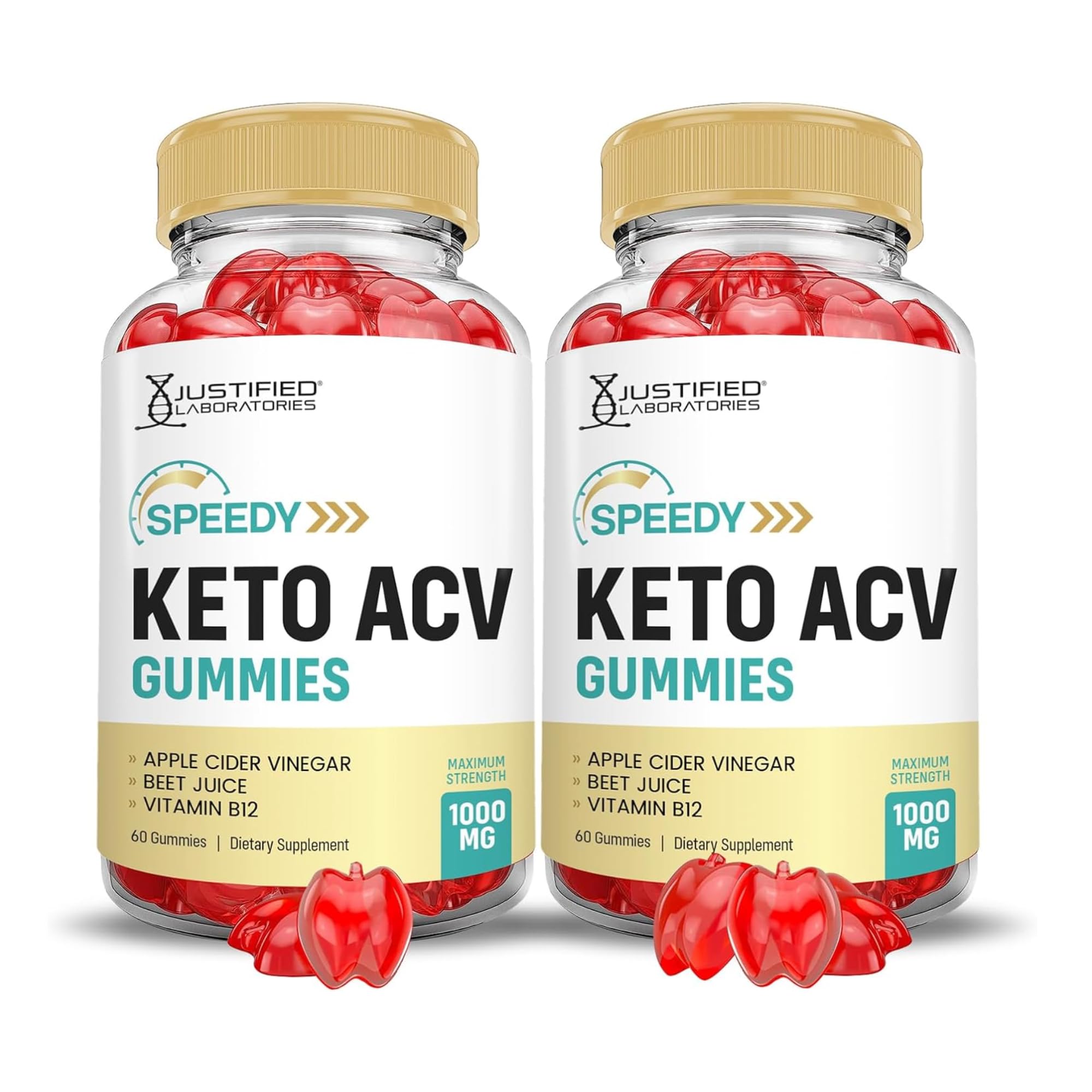 Justified Laboratories Speedy Keto ACV Gummies (1000 mg) - 60 Count, Pack of 2 - Formulated with Apple Cider Vinegar, Folate & Vitamin B12 - Non-GMO, Vegan, Gluten Free - 60 Servings 60 Count (Pack of 2)