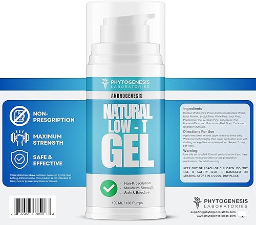 Miniatura 4 de ANDROGENESIS Gel de apoyo natural bajo en T  refuerzo T para hombres  recuperación muscular, potenciador de energía, envejecimiento saludable, azul