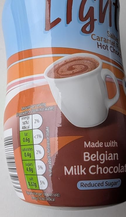 Light Salted Caramel Flavour Instant Hot Chocolate Powder, Reduced Sugar, 300g – Just Add Hot Water