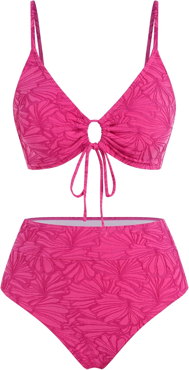 ZAFUL Bikini Sets for Women String 2 Piece Swimsuits High Waisted Bathing Suit V Neck Cut Out Swimwear - Image 4