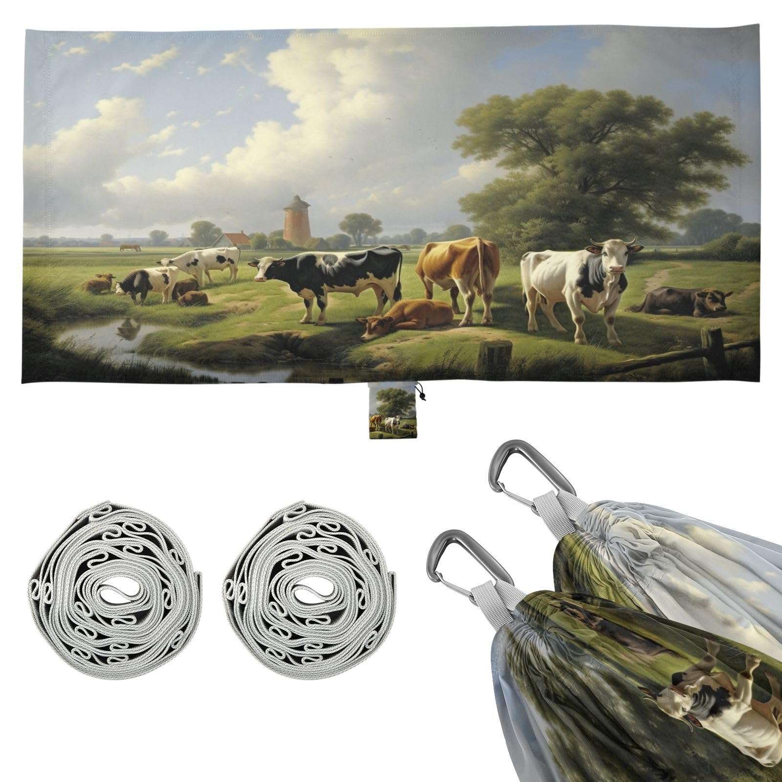 SDMKA Field Cows Camping Hammock, 330 lbs with 2 Tree Straps, Carry Bag, Single Portable Hammock for Outdoor/Indoor, Hiking, Beach, Backpacking, Travel