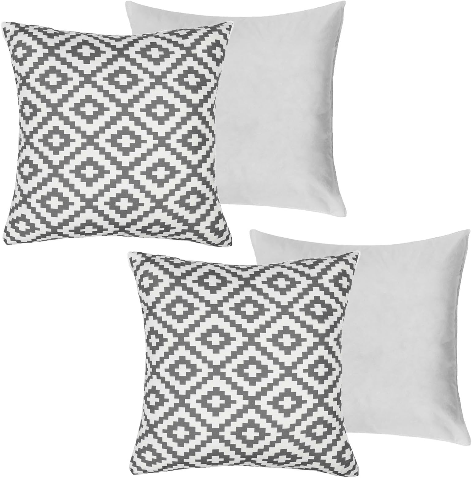 Brentfords Filled Cushions with Covers, Garden Seat Cushion Geometric Cushions Outdoor Sofa Covers 45 x 45 Cushion Inner, Grey Pack of 2