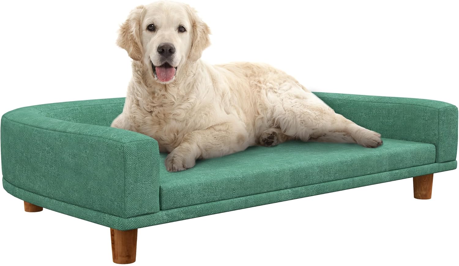 Green Elevated Dog Sofa Couch with Wooden Legs