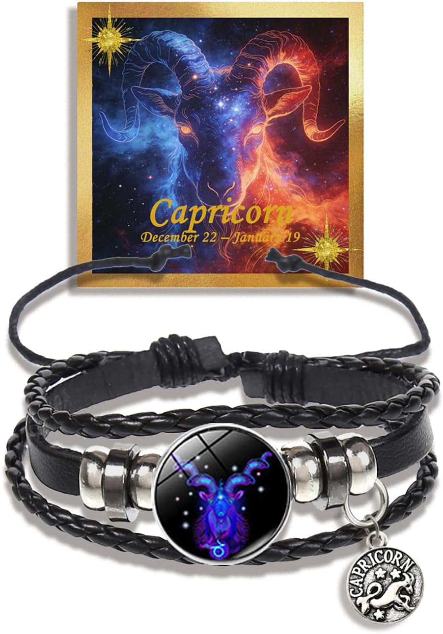 Zodiac Signs Spirit Bracelet for Women Men Couples Multilayer Black Leather Zodiac Bracelet Adjustable Glow in the Dark 12 Constellation Bracelets