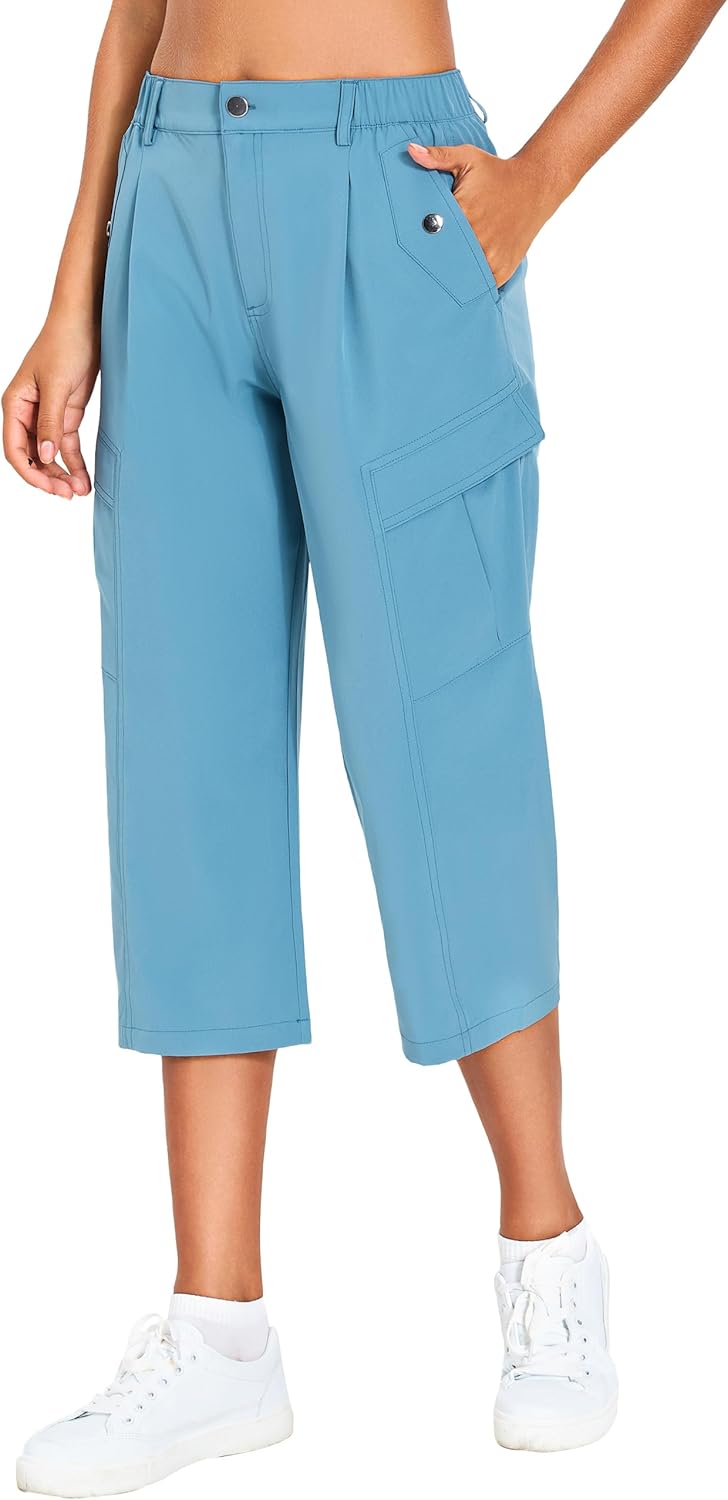 Women's Cargo Capris Lightweight Quick Dry Hiking Pants Water Resistant Summer Travel Pants with 6 Pockets 2026
