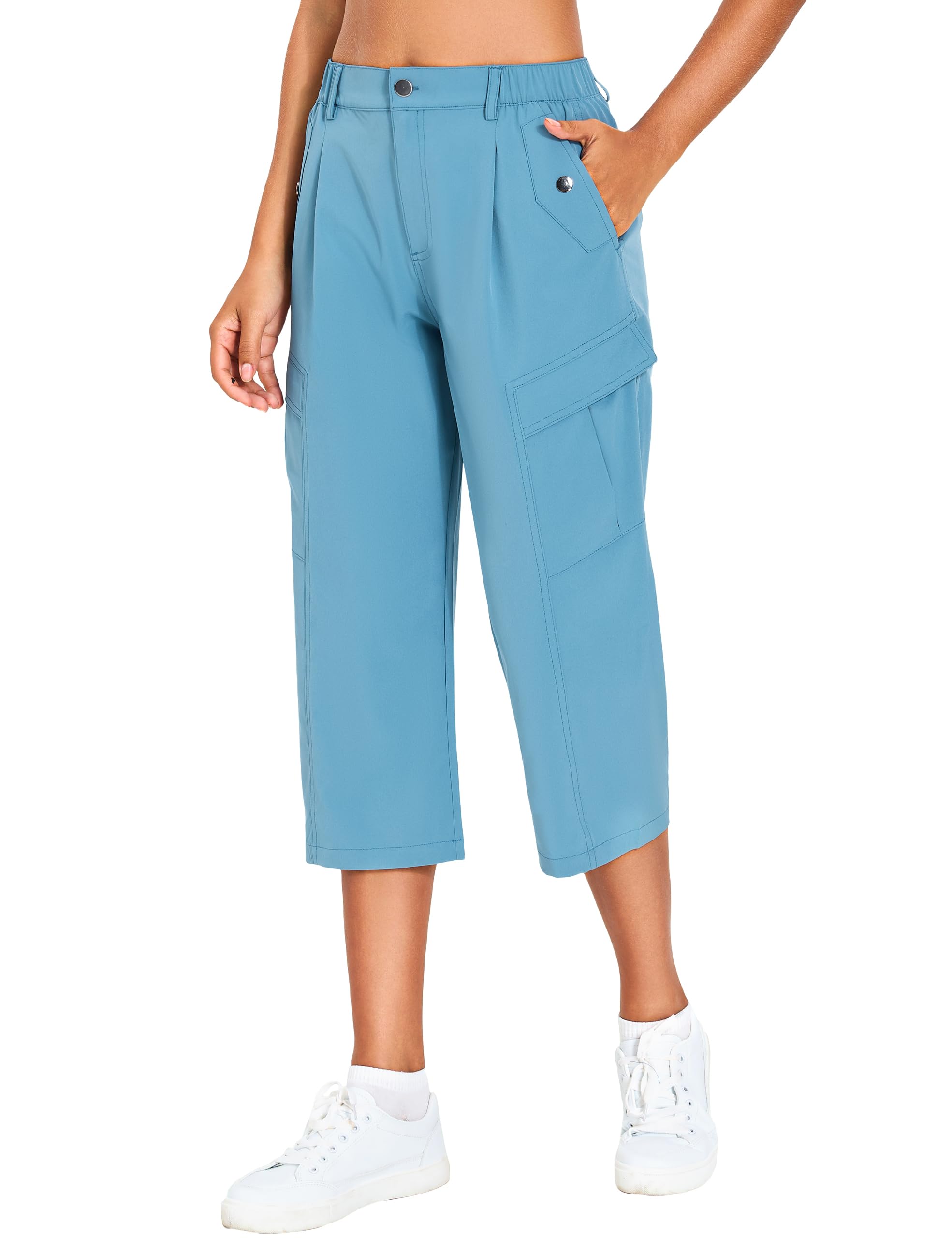 Photo 1 of ***HAS BROKEN ZIPPER**** Women's Cargo Capris Lightweight Quick Dry Hiking Pants Water Resistant Summer Travel Pants with 6 Pockets 2026 (Blue,XL)