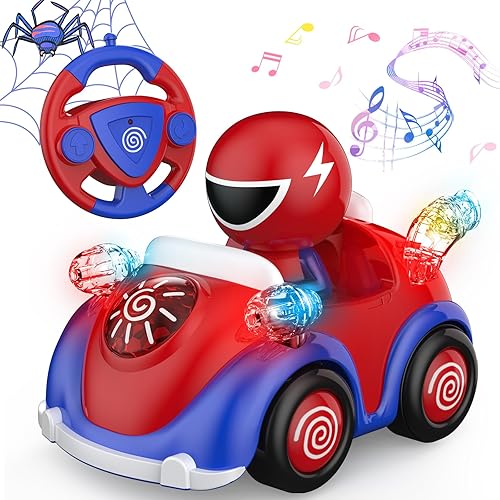 Vista 9 de NQD Auto de control remoto de murciélago para niños pequeños, autos RC con música y luces, material ABS, juguete de carreras de dibujos animados RC