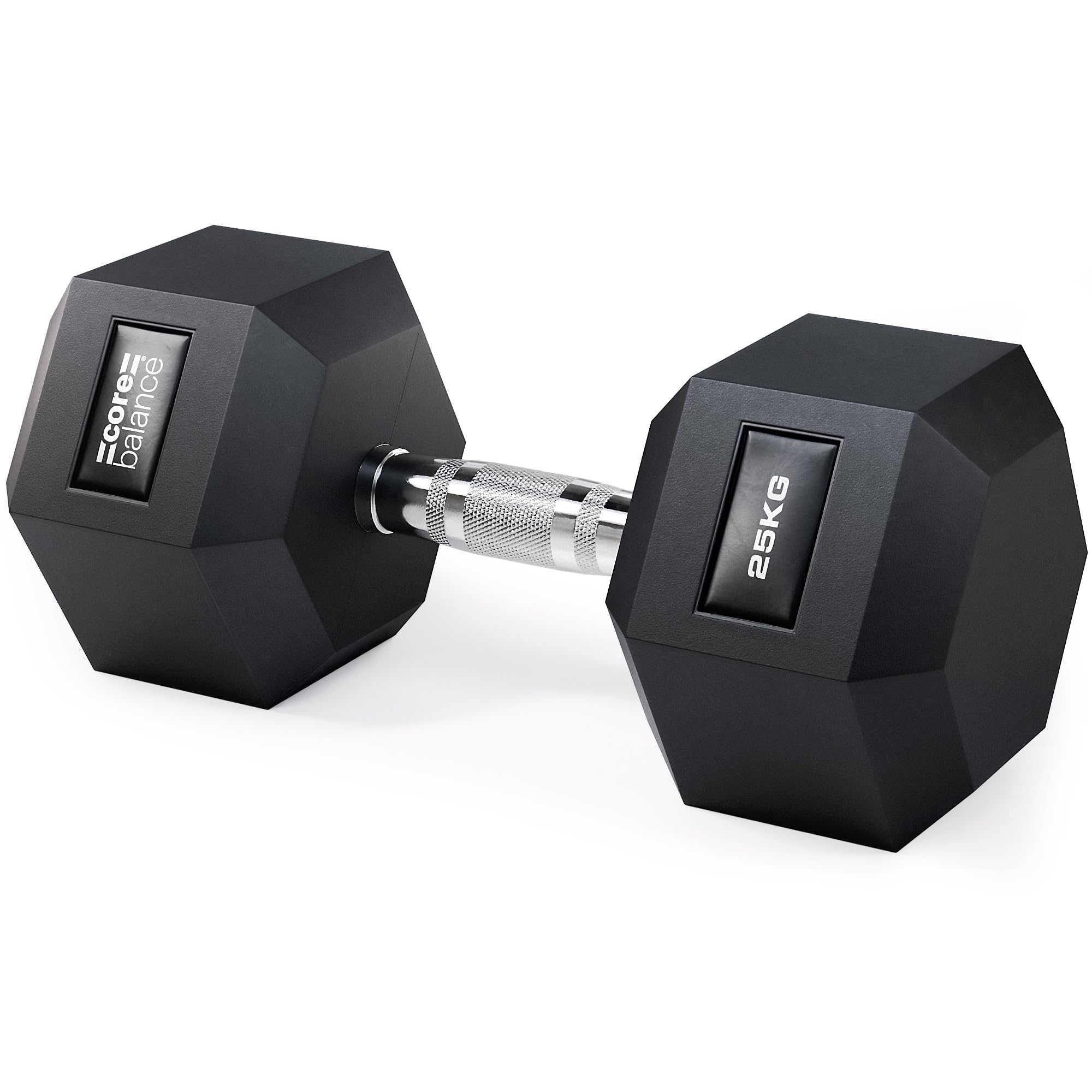 Core Balance Single Hex Dumbbell – 1 x 25kg, Cast Iron, PVC Coated Anti-Roll Hexagonal Weight, Knurled Non-Slip Handle, Home Gym Fitness, Strength Training, Weight Lifting