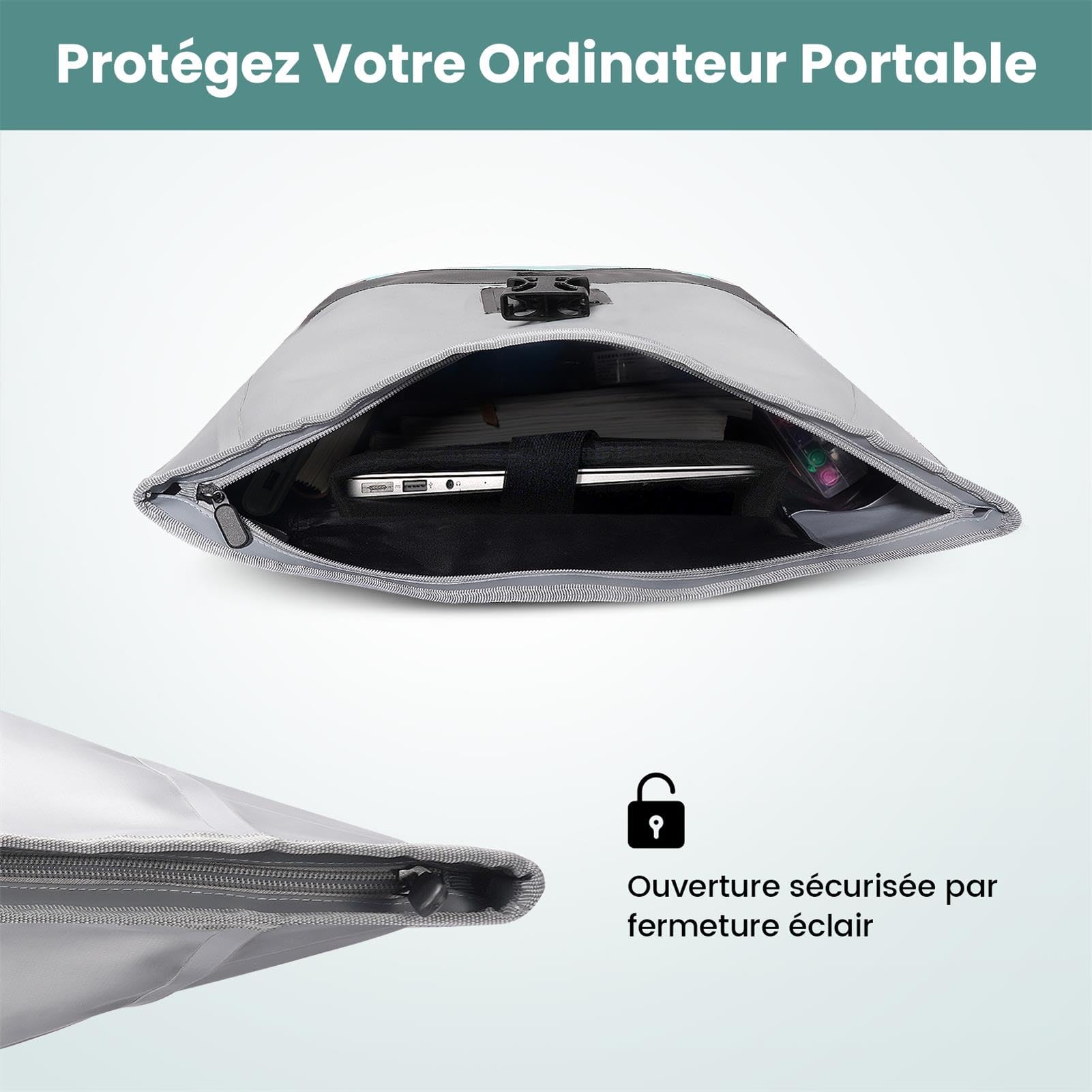 Sacoche Velo Porte Bagage Arriere 100% Imperméable avec Compartiment pour Ordinateur Portable 2 en 1 Sac à Dos & Sacoche Vélo Arriere pour Vélo, Déplacements Quotidiens, Voyages (Menthe, 28L)
