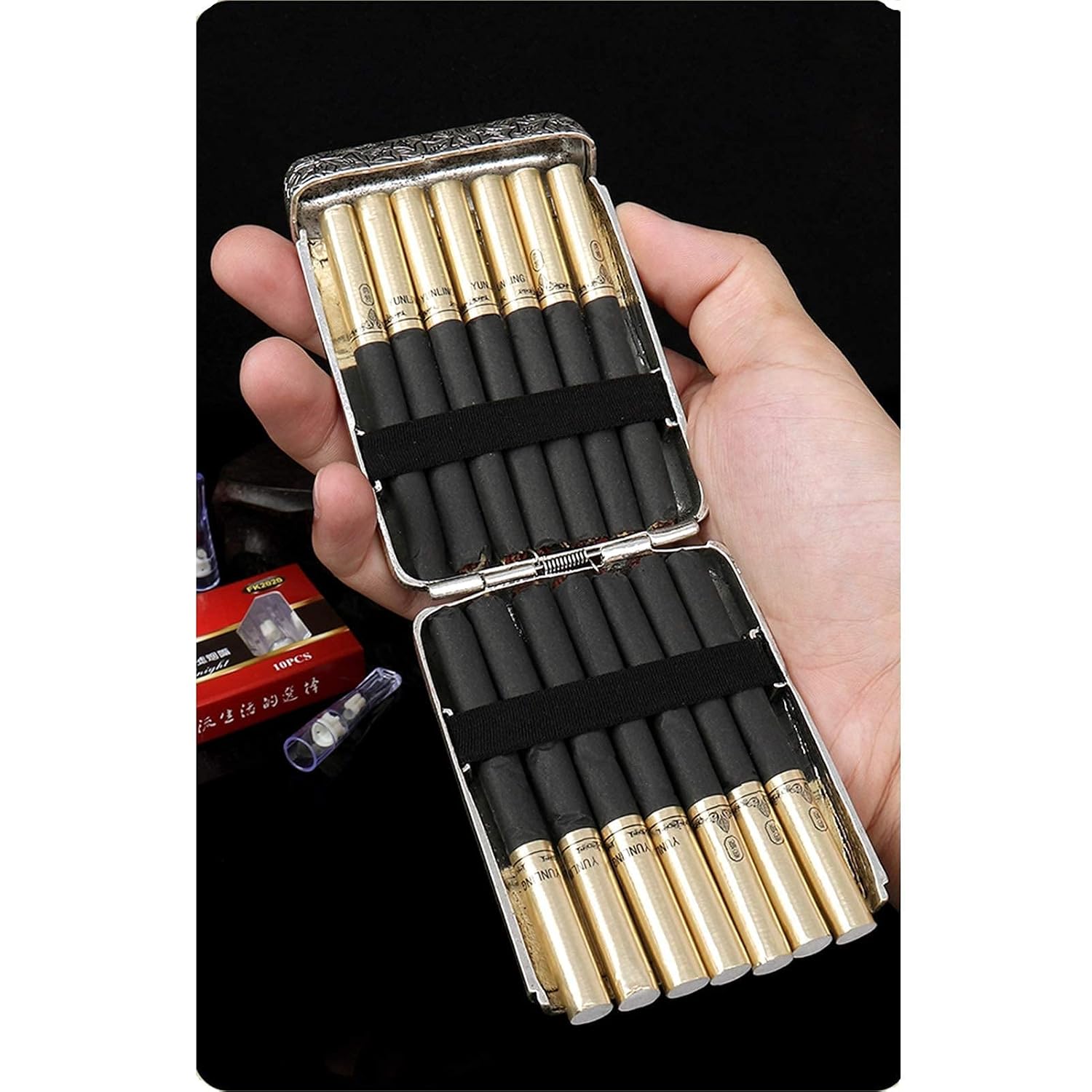 Cigarette Case Box Metal Holds for Women Male Portable Cigarette Holder 14 Cigarettes Normal Size Cigarette Cigar Accessories/Gold/Cigarette Case Vintage (Silver Cigarette Case Vintage) image 2
