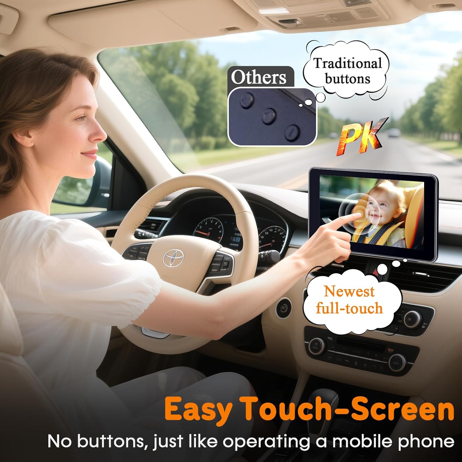 Yakry Baby Car Camera 7-Inch - 3X Zoom Recording Touchscreen 1080P HD Easy to Install 150° Wide Angle Rear Facing Backseat Camera 940nm Night Vision for Infant