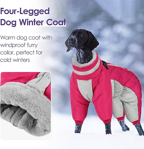 Miniatura 4 de SUNFURA Abrigo de cuatro patas para perro, chaqueta de forro polar cálido para perro, abrigos de invierno reflectantes con arnés, resistente al