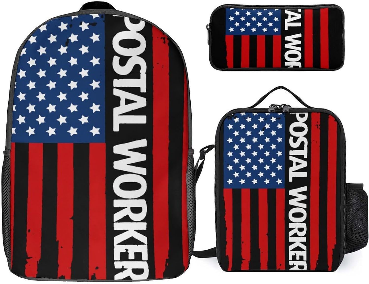 U.S. Postal Worker Flag Backpack Set Daypack Shoulder Bag 17 Inch Laptop Backpacks Lunch Tote And Pencil Case