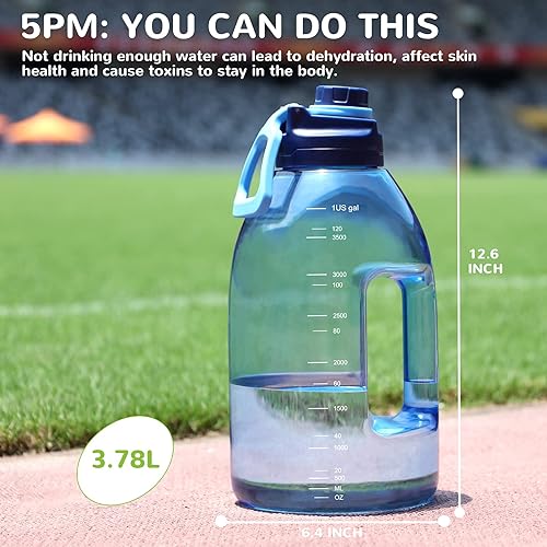 Miniatura 5 de Diller Botella de agua de 1 galón, botella de agua grande para beber, jarra de agua motivacional de 128 onzas con asa para entrenamiento de