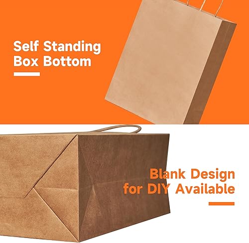Miniatura 4 de Paquete de 100 bolsas de regalo de papel natural liso mediano de 8 x 4.5 x 10.8 pulgadas con asas, a granel, bolsas de papel kraft marrón para