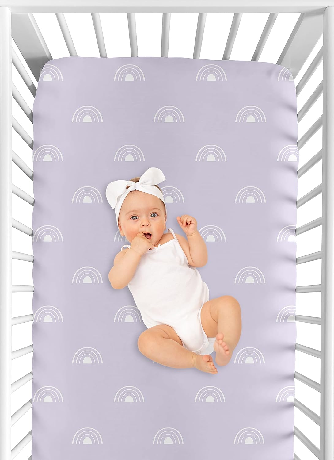 Sweet Jojo Designs Fitted Baby Crib Sheets (Purple and White Boho Rainbow) for Boys or Girls, Infant Nursery, Toddler Room - Standard Size (Lavender, Bohemian, Celestial, Sky, Nature, Shabby Chic)