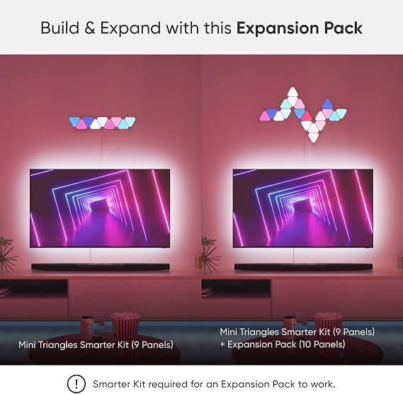 Nanoleaf Shapes - MINI Triangles Expansion Pack | Compatible with Alexa Google Assistant, Home Wall Decor for Living Room with Music Sync, Expansion Pack