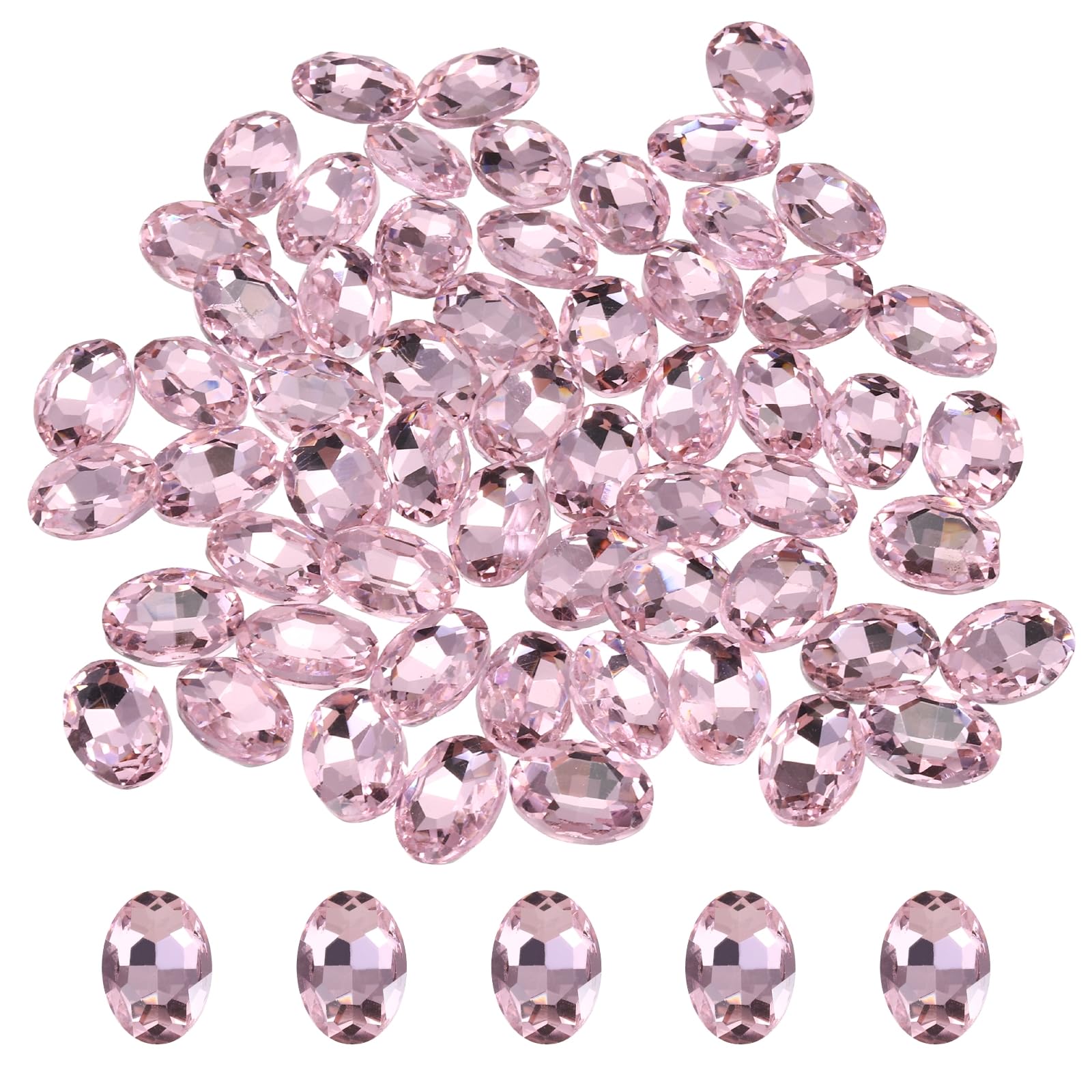 sourcing map 100Pcs Oval Pointed Back Rhinestone, 10 x 14 mm Oval Faceted Glass Rhinestone Gems Pointed Back Faceted Glass Beads for Jewelry Making DIY Crafts Shoes Crystal, Pink