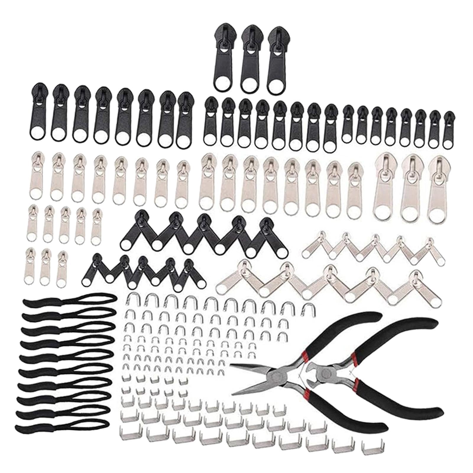 Kit di riparazione per cerniere, estrattore manuale per cerniera, con pinza per installazione, per borse, giacche, tende, vestiti (1 set/197 pezzi) (2 set)
