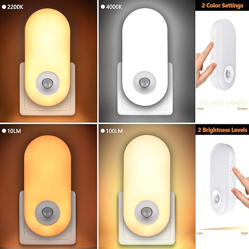 Miniatura 3 de Dawnrise Luces nocturnas enchufables a la pared, sensor de movimiento, luz nocturna enchufable en interiores, 38 LED regulables 100LM o 10LM y 2