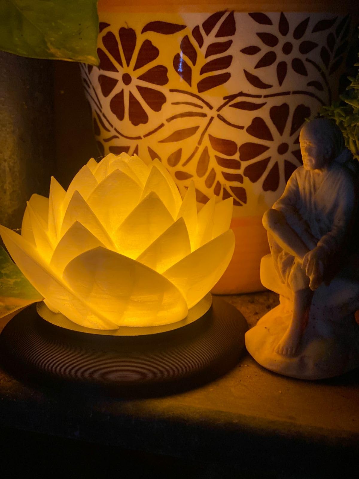 Lotus Tea Light Candle Holder 9.5cm x 9.5cm — 3D Printed PLA Decorative Diwali Lantern Accent for LED Tea Lights and Votive Candles - with LED Light Free-image-28