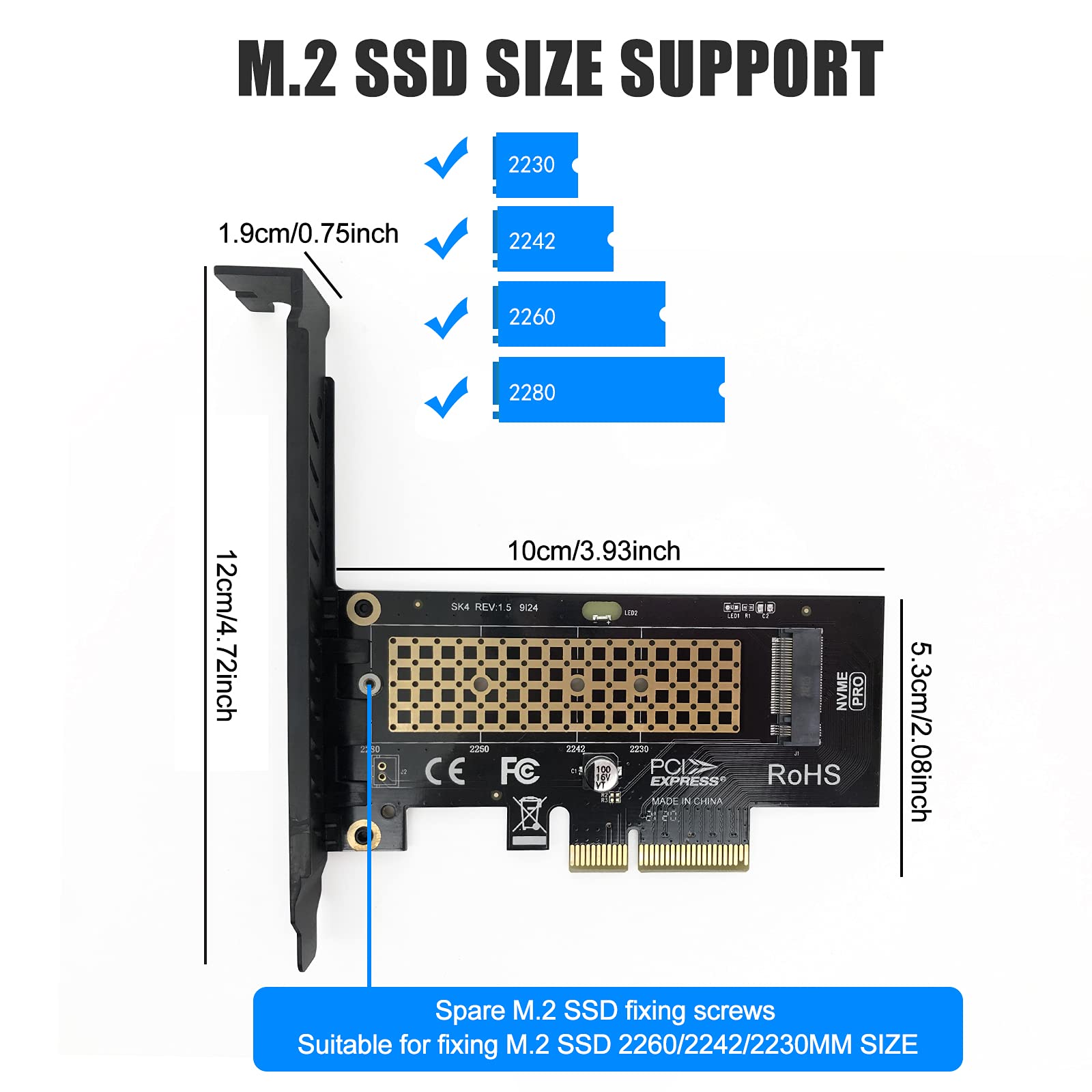 Adaptador M.2 NVME SSD a PCIe 3.0/4.0 x4 con solución de disipador térmico de aluminio compatible con unidades de estado sólido 2280, 2260, 2242, 2230 3