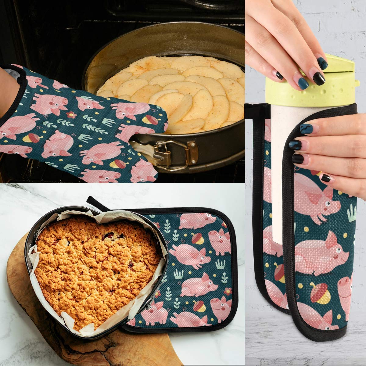 TropicalLife Hajie - Set di guanti da forno con stampa a righe blu, resistenti al calore, con passante per appendere gli uomini, le donne e cucinare barbecue