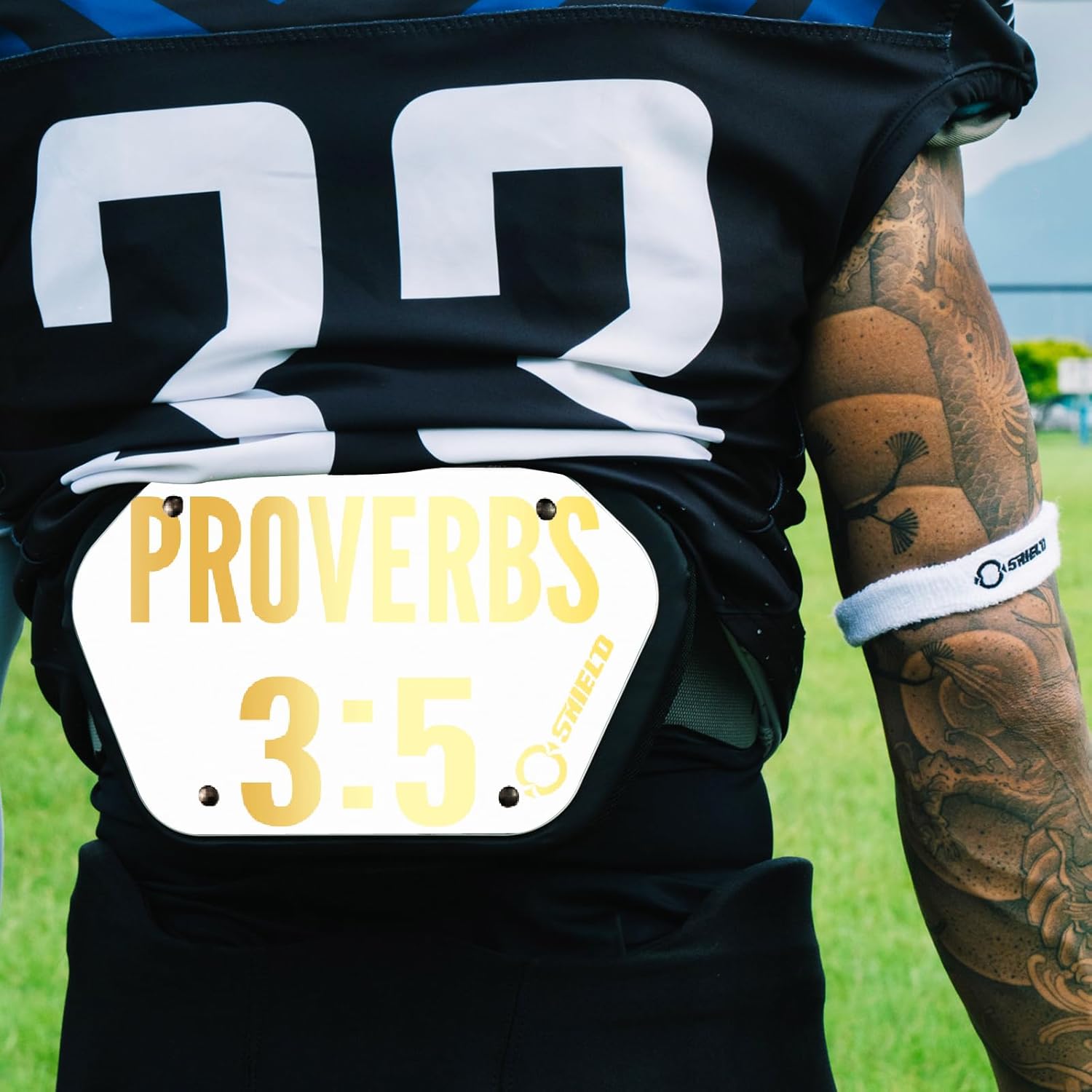O Shield Football Back Plate Youth, Back Plate Football Proverbs 3:5, Professional Stylish Ergonomic Fasion, White