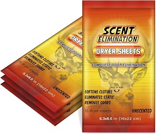 4 Pack 60 Pieces Scent Elimination Dryer Sheets Scent Free Dryer Sheets for Hunting Hunters Fabric Softener for Fabrics Deer Clothes Hunting Accessories