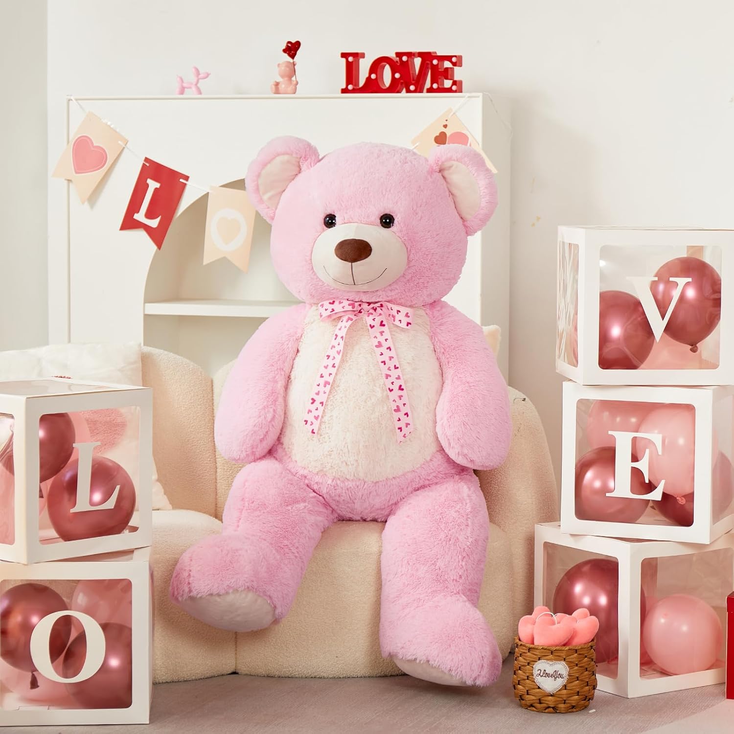 MaoGoLan Giant 47" Teddy Bear Stuffed Animal, Big Pink Teddy Bear Plush Toy for Girlfriend Boyfriend Kids, 4ft Large Cuddly Stuffed Animal for Valentine Birthday Decor